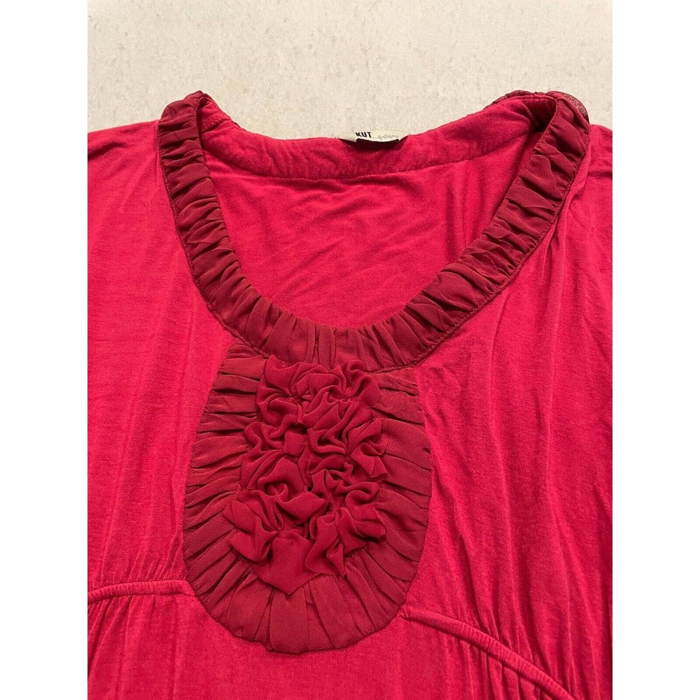 Kut from the Kloth Size S Ruffle Scoop Neck Mini Dress Dolman Batwing Sleeve Red - Picture 5 of 9